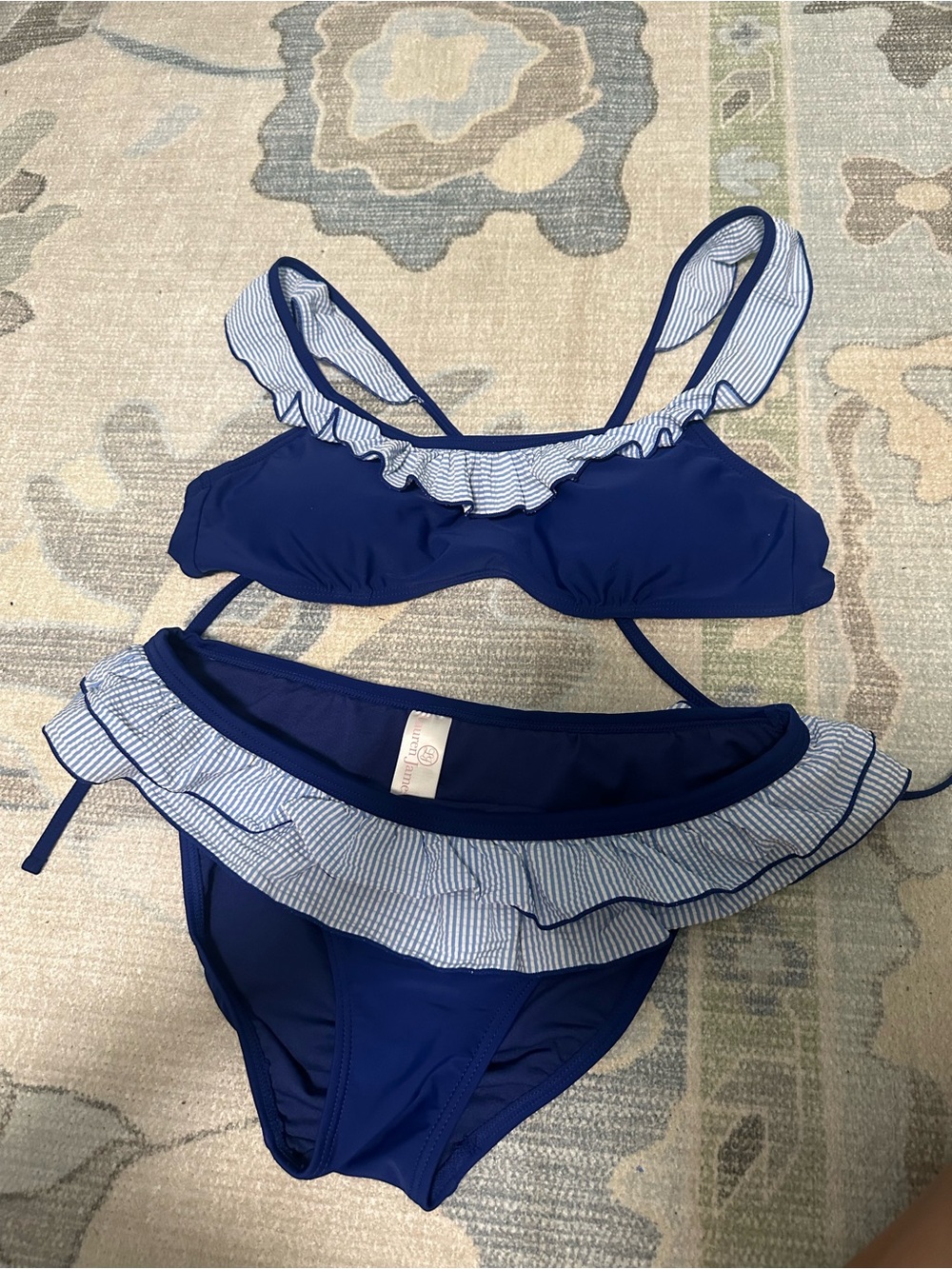 Lauren James Navy Blue Bikini with Light Blue Stripe Lining